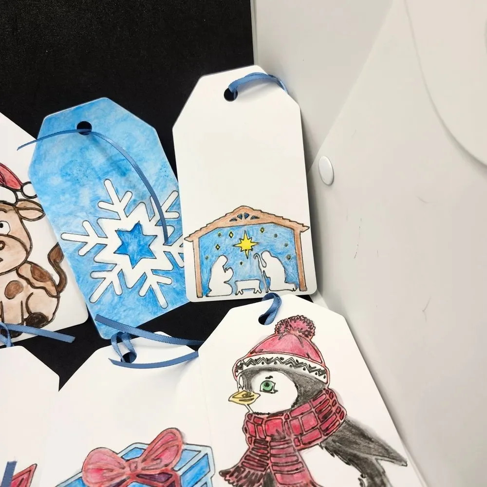Hand Crafted Winter Christmas Gift Tags Thank You Cards Set of 12